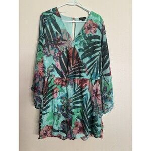 Thalia Sodi Womens Tropical Long Sleeve Romper Large Vacation Boho Island Trip